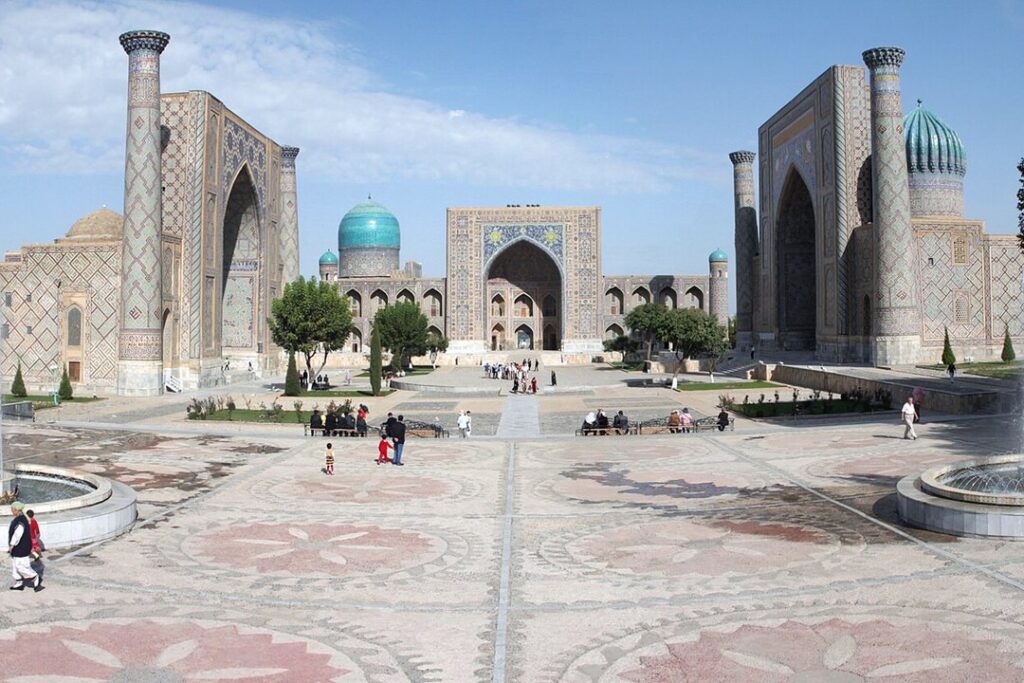 The Registan ensemble of madrasas in Samarkand, Uzbekistan, on the historic Silk Road